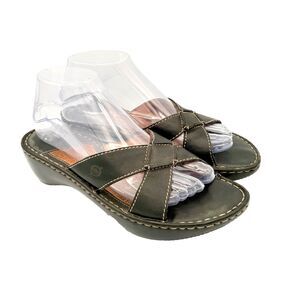 Born Black Leather Slide Wedge Mules Slip-On Sandals Classic Hand Crafted size 9